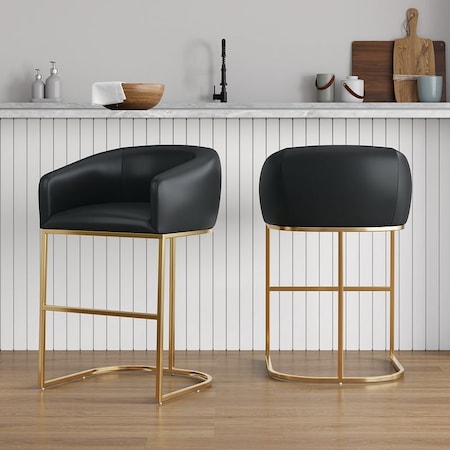 Manhattan Comfort Louvre Barstool in Black, 2PK 2-BS016-BK